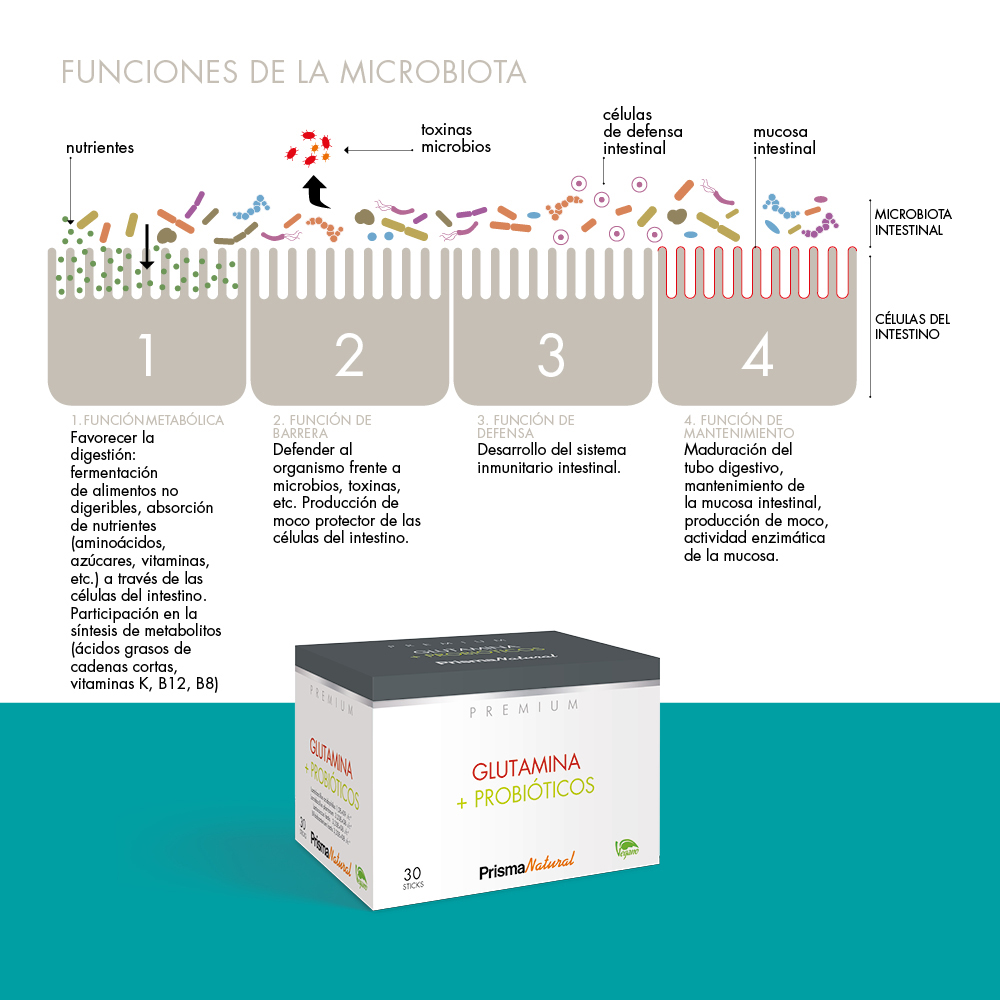 GLUTAMINA+PROBIOTICOS 30 stick LINEA PREMIUM de Prisma Natural - Imagen 4
